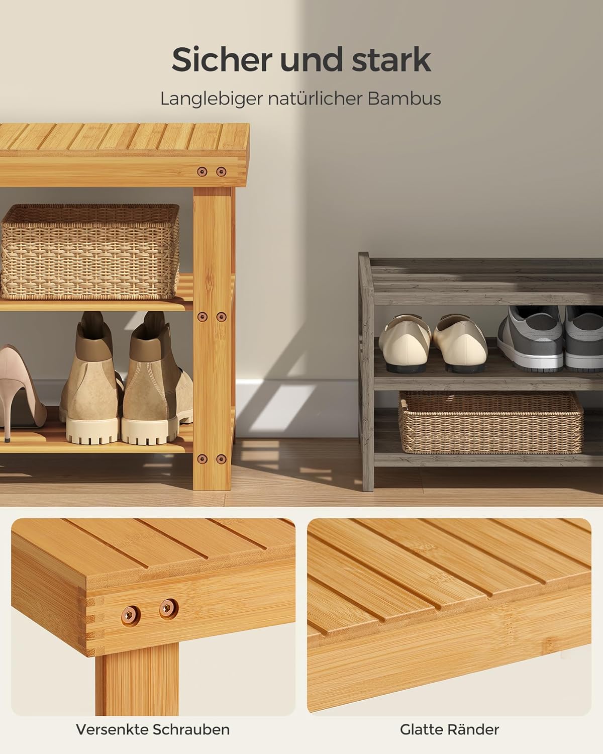 Schuhregal LBS90N, Naturfarben 90L cm ohne Sitzfläche