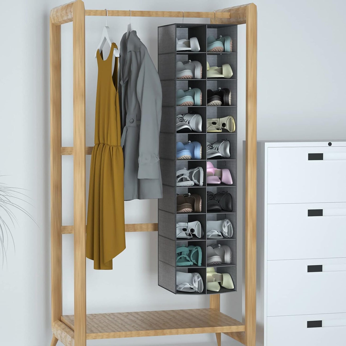Hängender Schuh-Organizer für Schrank (20 Fächer), Grau 20 Sections