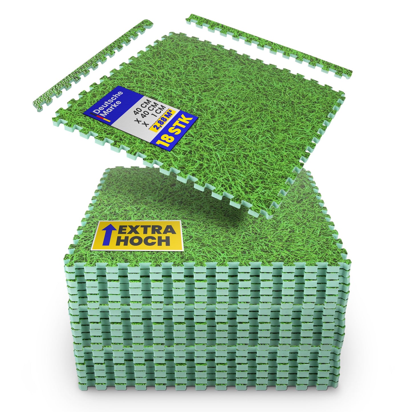 Bodenschutzmatte Puzzle mit Gras Print, 40x40x1cm (18er Pack)
