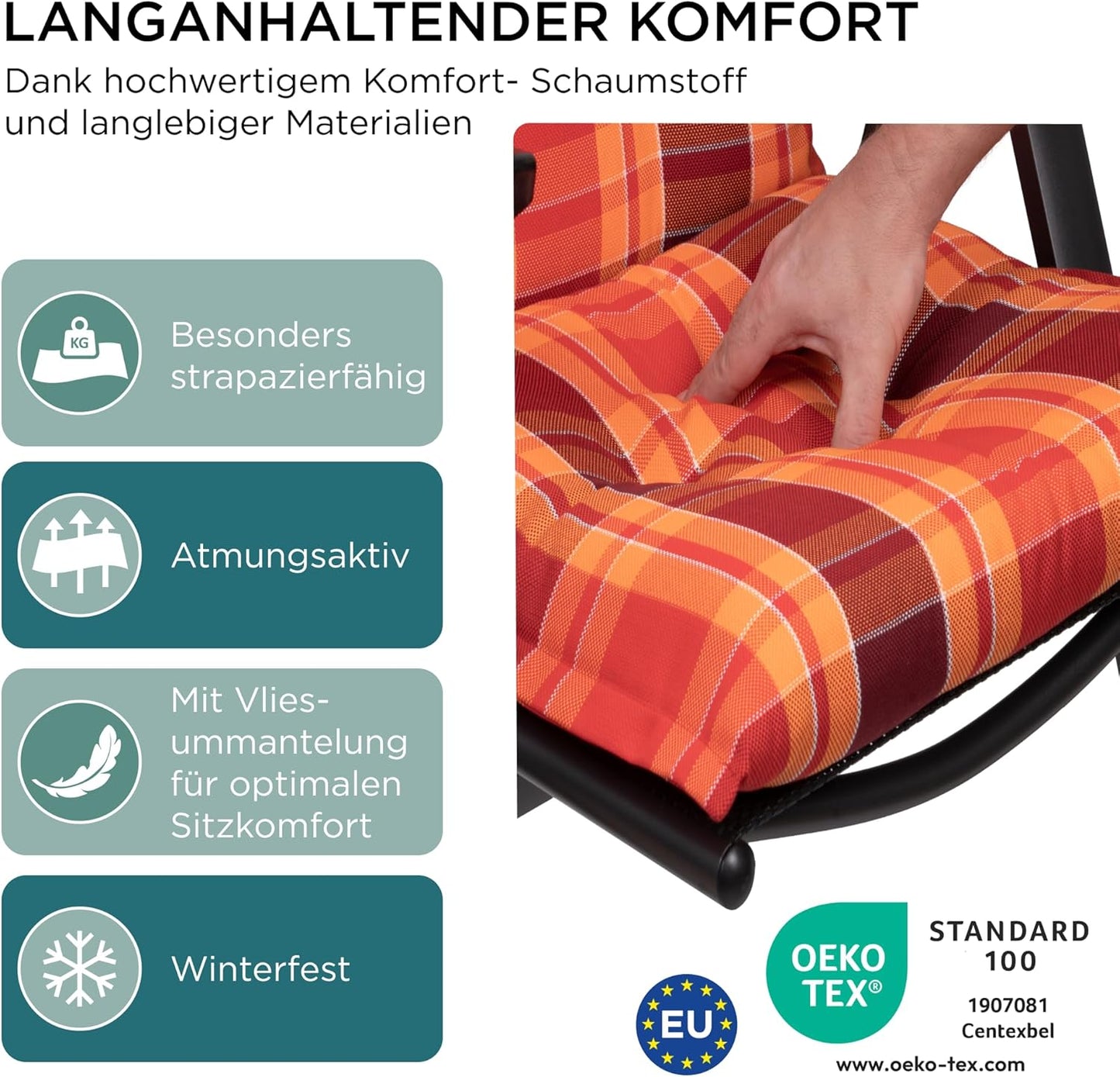 Sitzauflagen für Hochlehner (4er Set), 4-Stück Rot Kariert (mit Kopfteil)