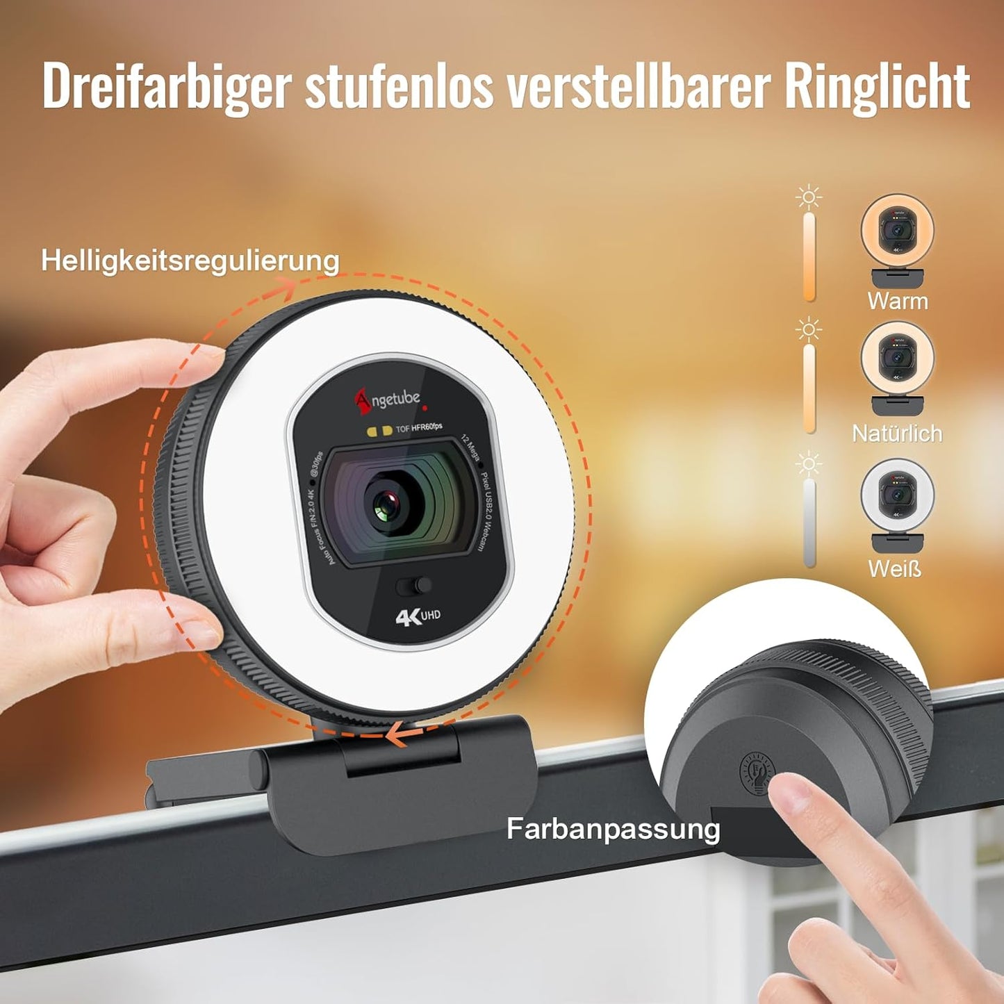 4K UHD Webcam 866MAX mit Licht und AI-Mikrofonen, 866MAX
