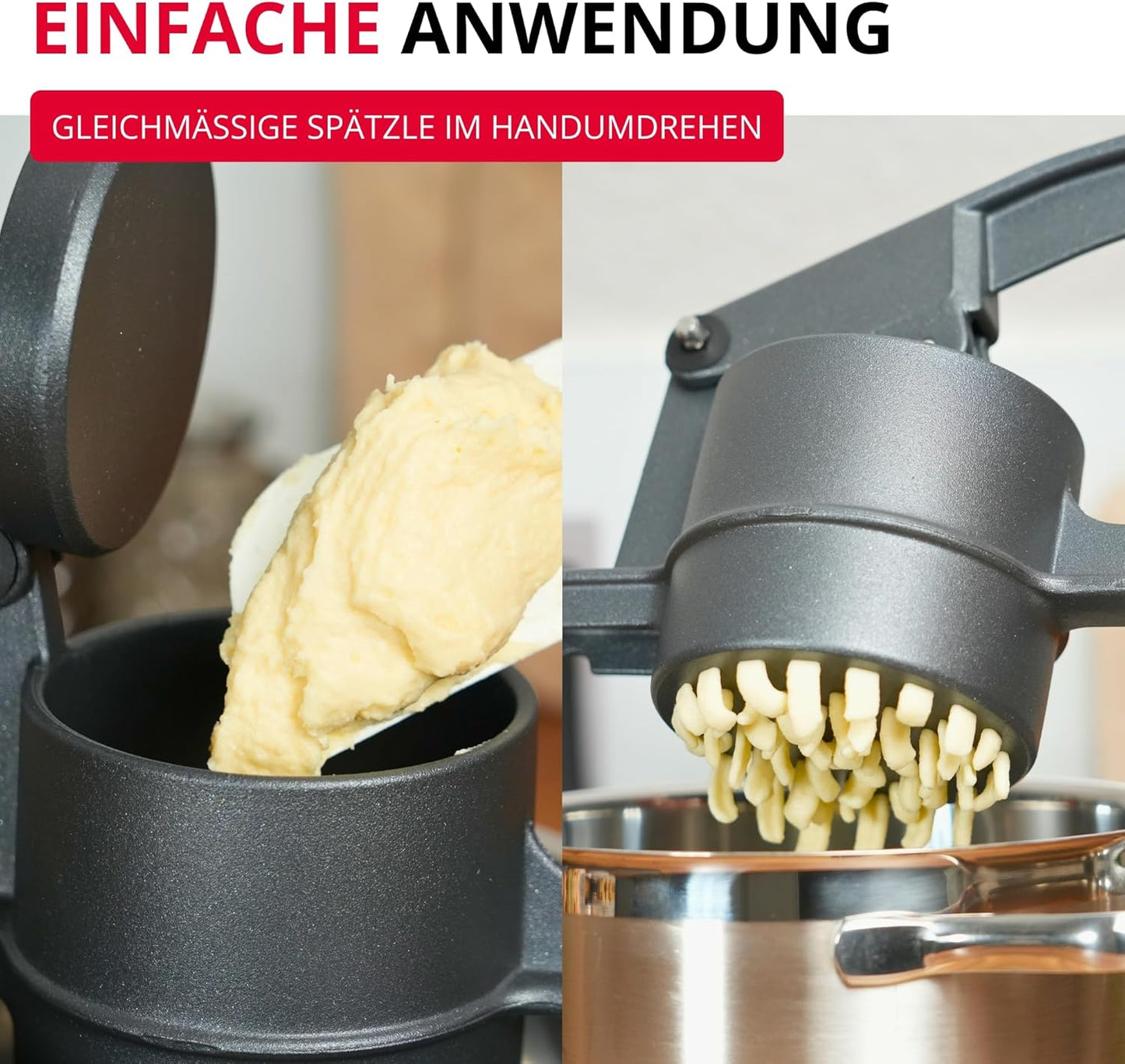 Black Edition Spätzle-/Kartoffelpresse, Traditionelle Lochung/Anthrazit