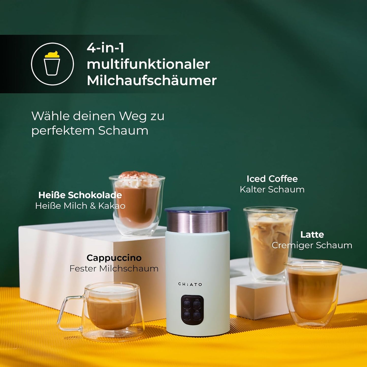 4-in-1 Elektrischer Milchaufschäumer & Milchkocher, Green