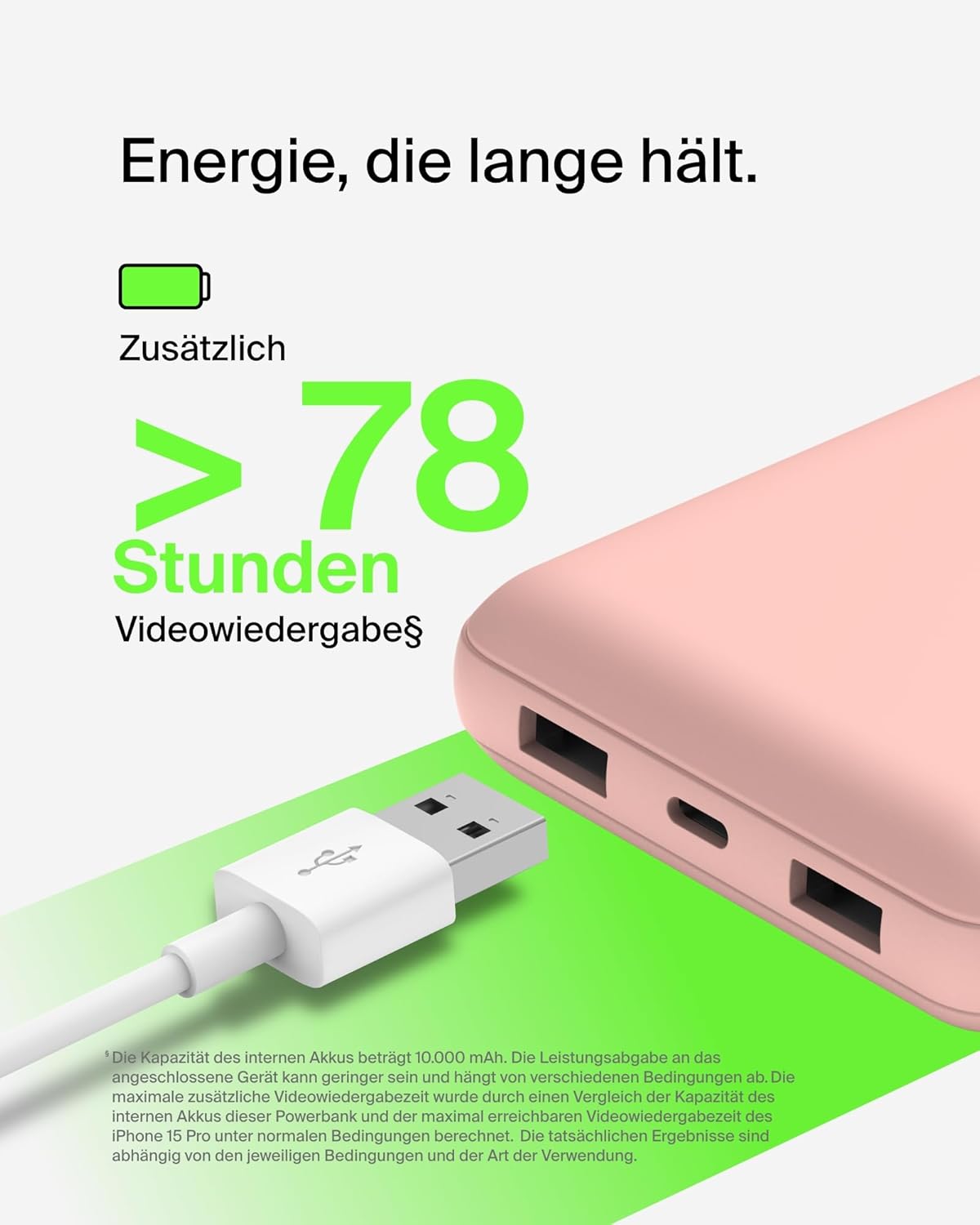 BoostCharge Powerbank mit Ladekabel, 1 Packung / Roségold