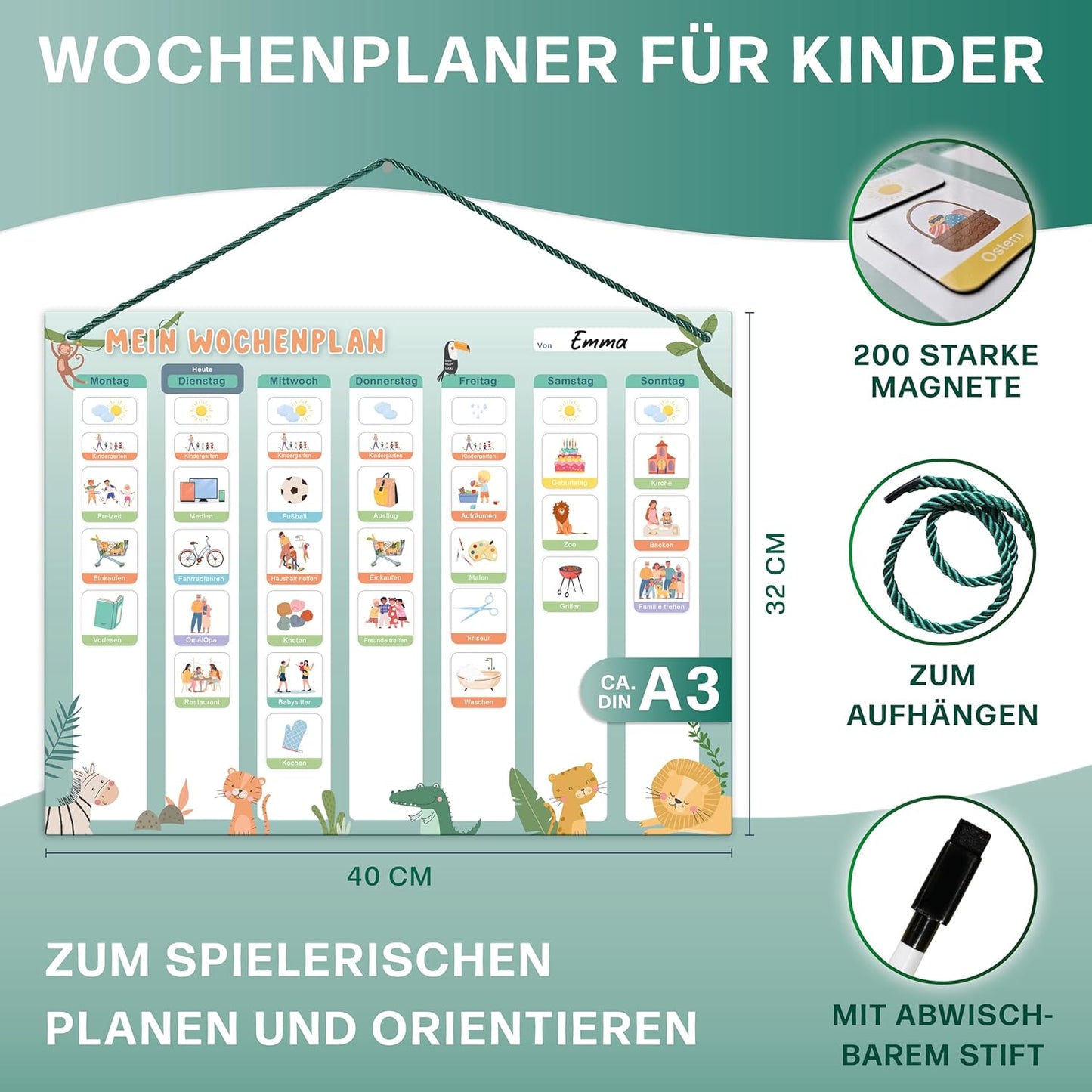 Wochenplaner für Kinder, Wochenplan