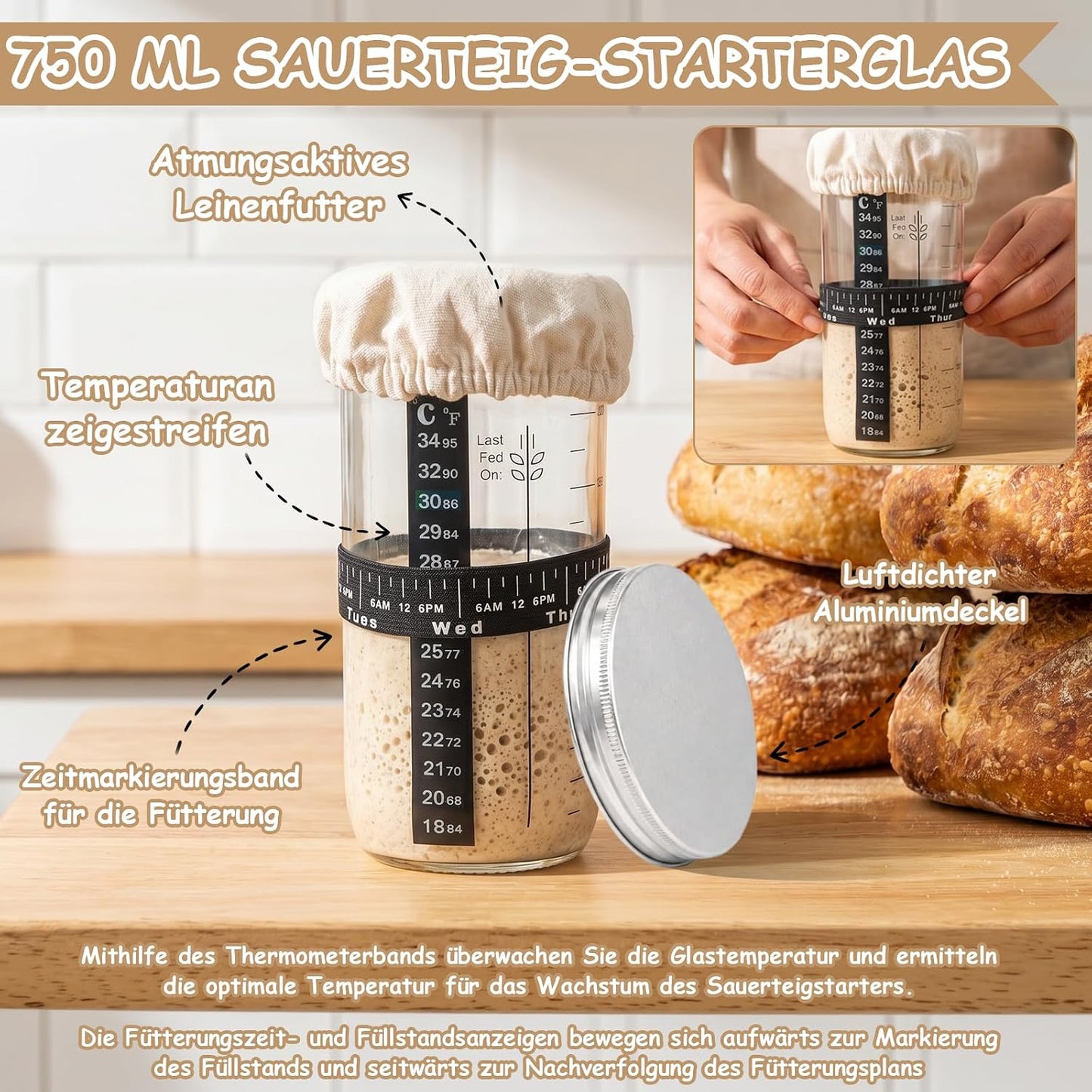 16-teiliges Sauerteig-Starter-Set mit Gärkörben