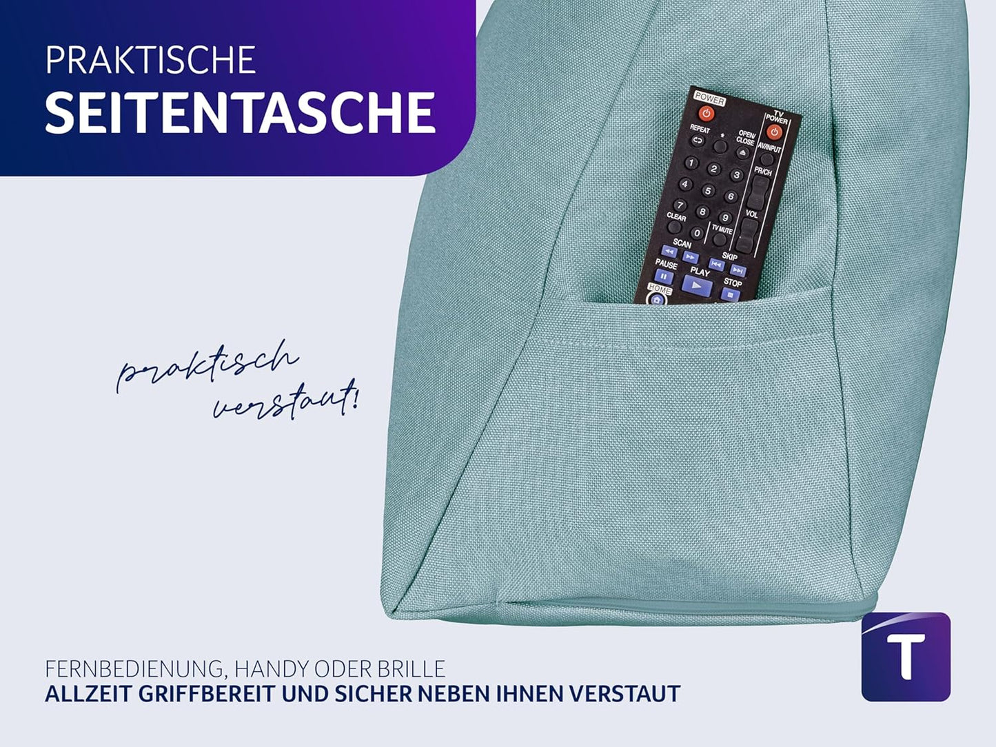 Cozy Rückenkissen mit abnehmbarem Bezug, Türkis Möbelstoff (100% Polyester)