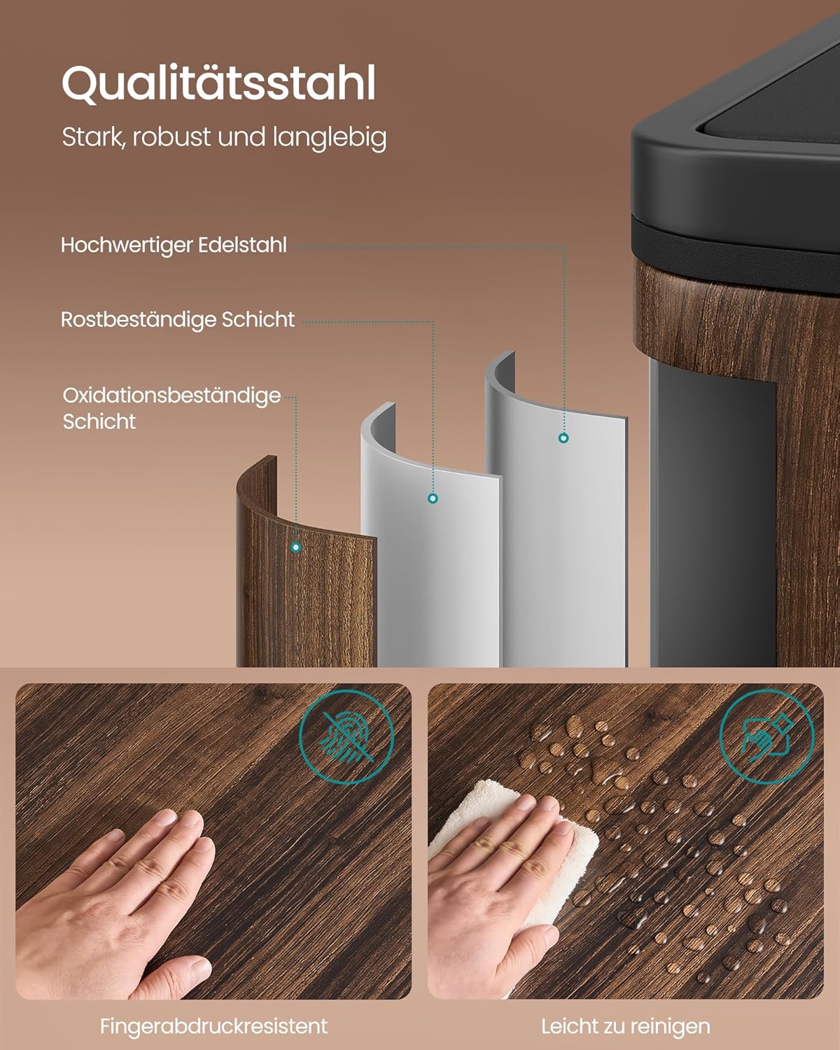 Mülltrennsystem Treteimer LTB060N02, 2 x 30 L, mit Softclose, dunkelwalnussfarben, 2 x 30 L
