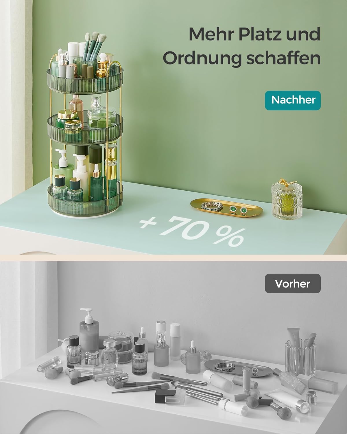 Drehbarer Make-up-Organizer, Hellgrün 3 Ebenen (46H cm)