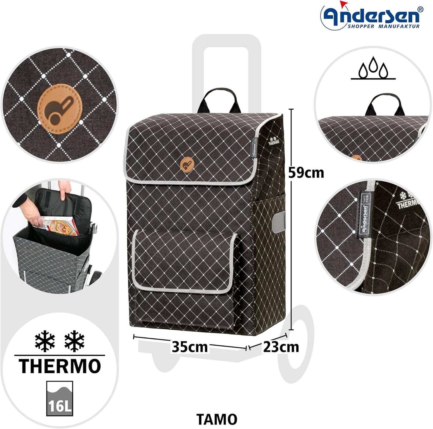 Höhenverstellbarer Einkaufstrolley Alu Star Shopper Tamo mit abnehmbarer 51 L Einkauftasche, Anthrazit
