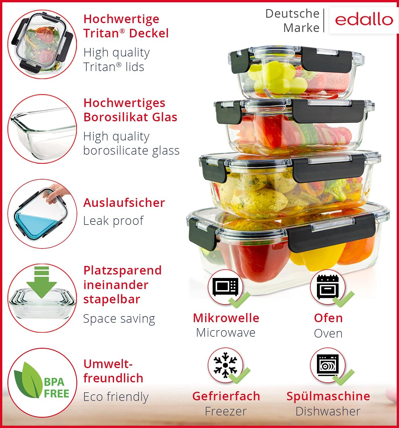 4-teiliges Frischhaltedosen-Set, 4 verschiedene (TRITAN)