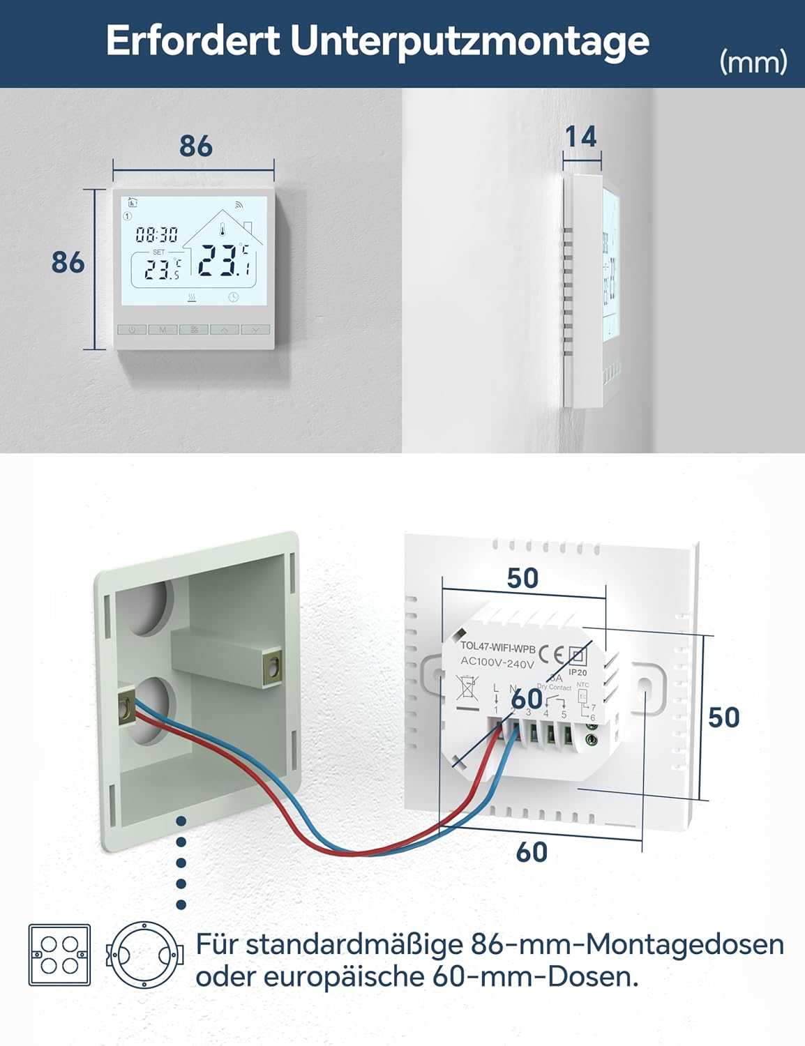 TOL47WIFI Heizungsthermostat, Gasheizkessel Thermostat 1Stk_WIFI