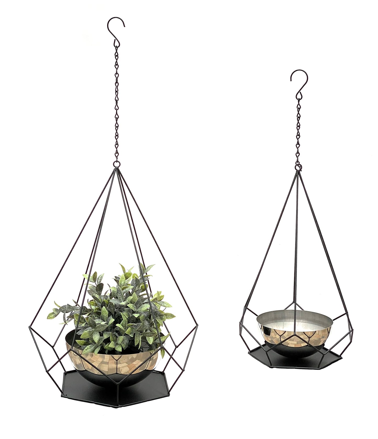2er-Set Blumenampeln mit Topf im 6-Eck Design