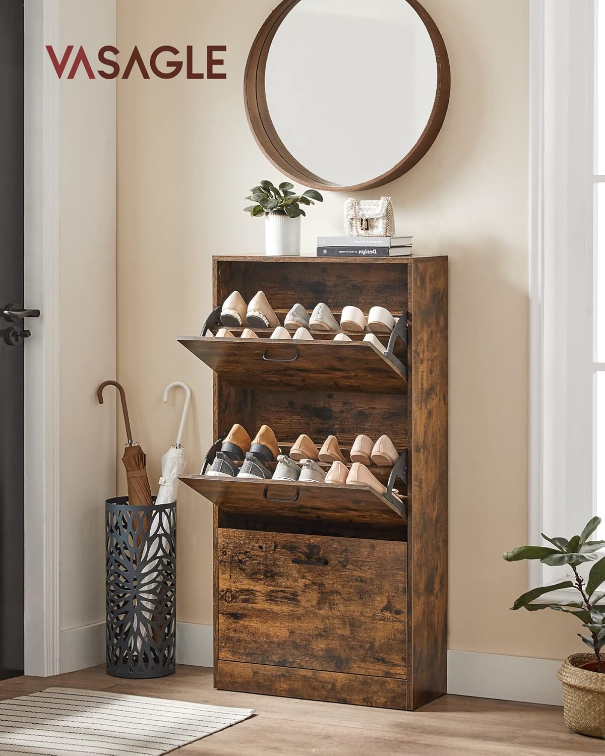 Schuhregal Flip, Vintagebraun 60 x 24 x 120 cm