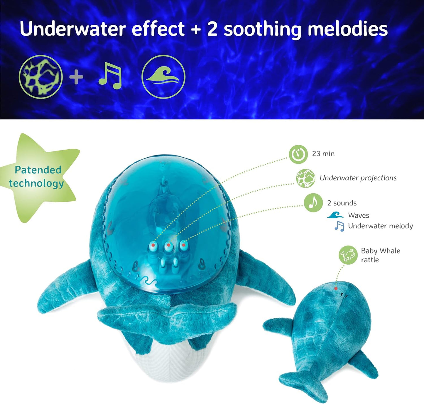 Nachtlicht Tranquil Whale Ozean Projektor mit Klängen & Auto-Off, Tranquil Whale Family – Blau Einheitsgrösse