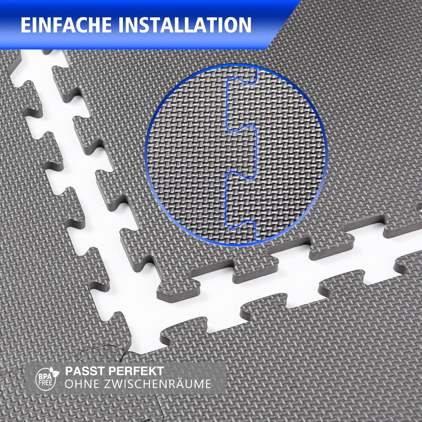 Bodenschutzmatte für Fitness & Heimtraining, 12 Stück = 4.32 M² - Grau