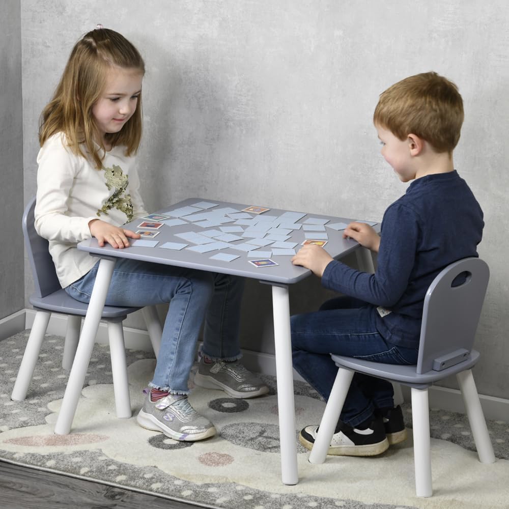 Kindertisch mit 2 Stühlen, Weiss, Grau