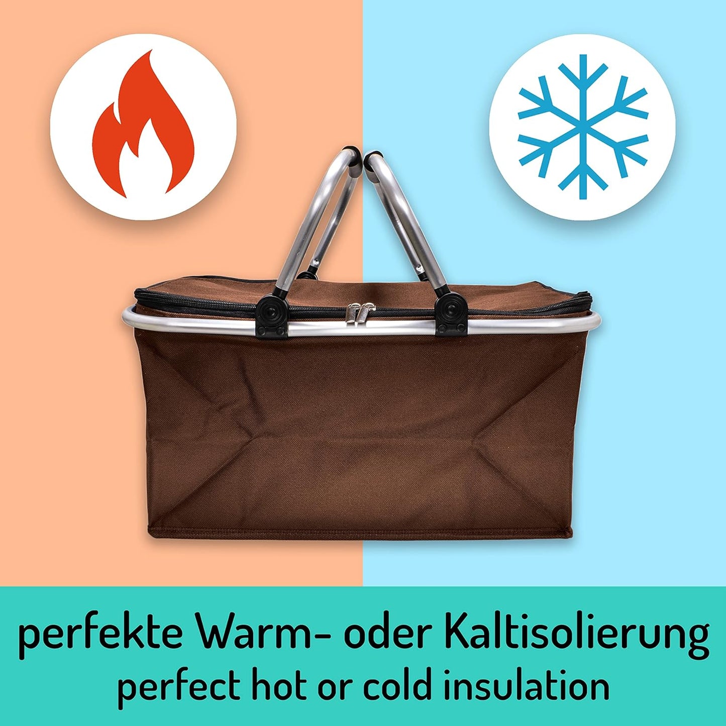 Faltbarer Thermo-Einkaufskorb, Thermo + 2x Kühlakkus Braun