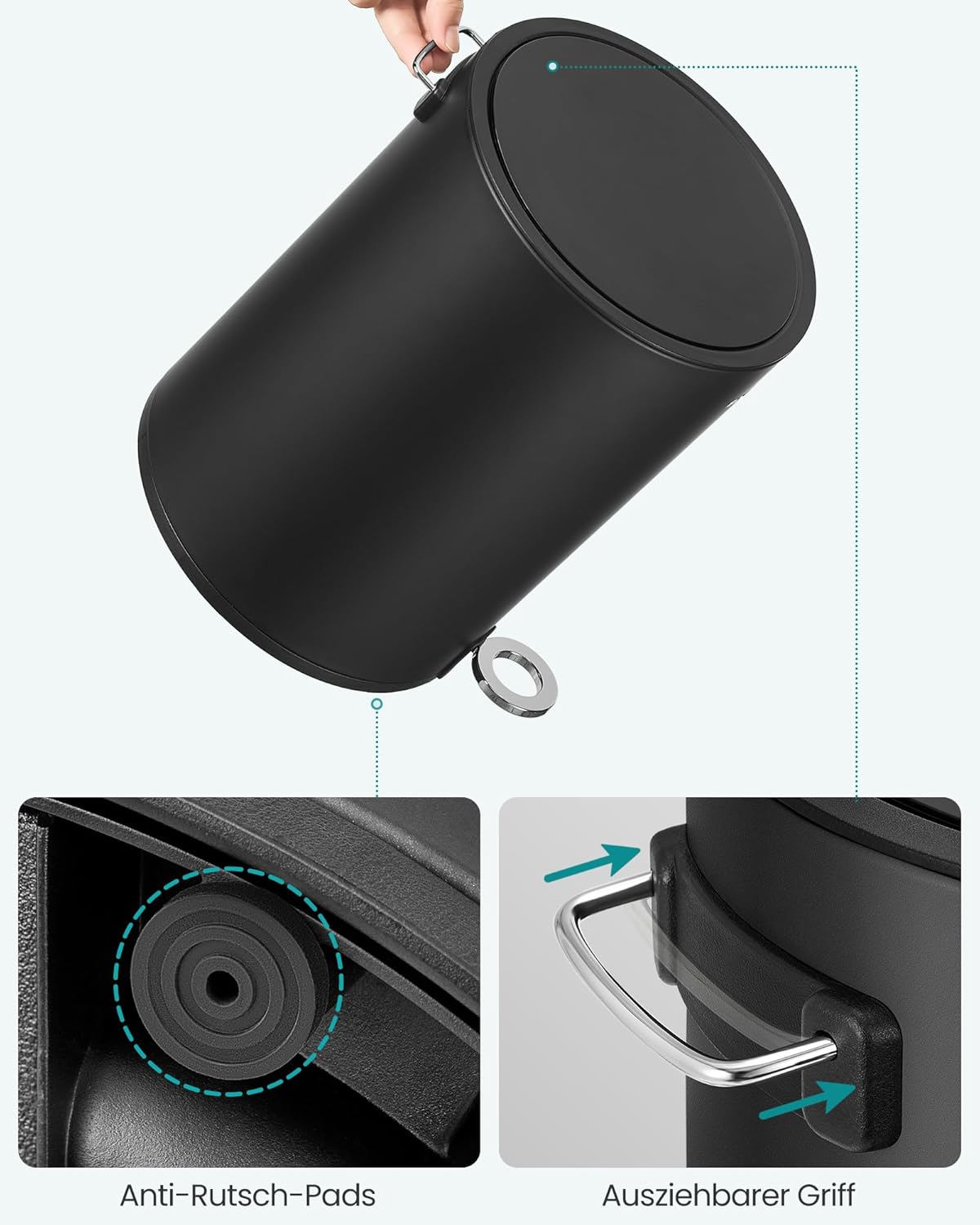 Kosmetikeimer mit Softclose-Deckel, 6 L Tintenschwarz