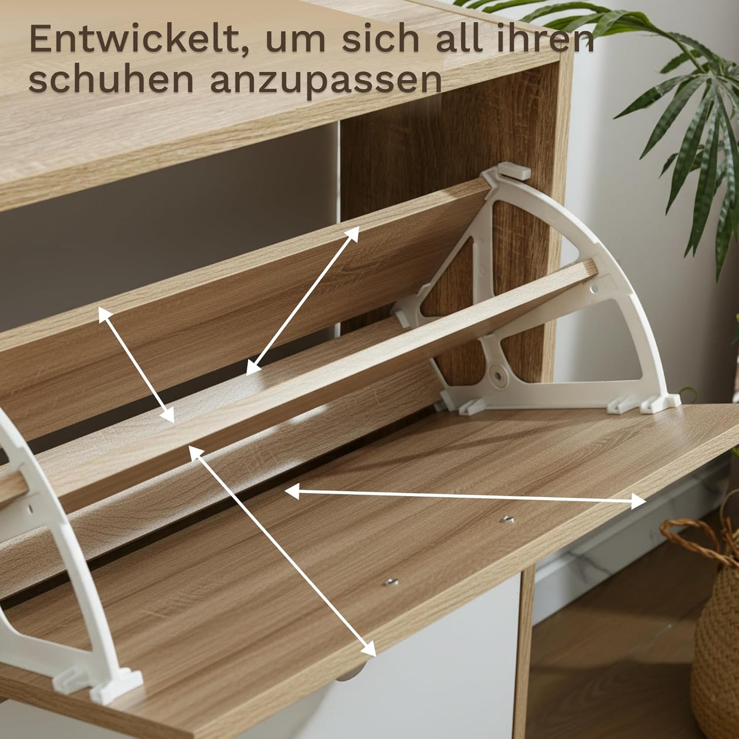 Schmaler Schuhschrank mit 2 Fächern für 12 Paar Schuhe, 2 Fächer Weiss