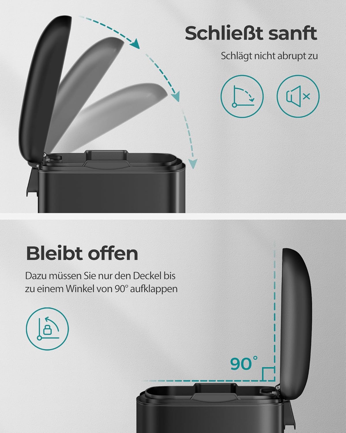 Mülleimer mit Pedal und Soft-Close Deckel, LTB01BK, Schwarz