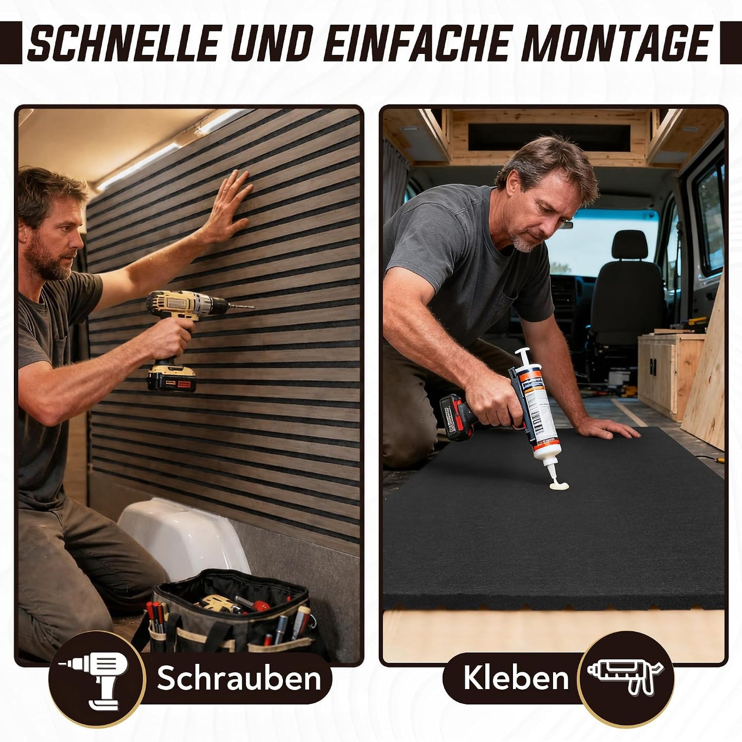 2er-Set Leichte Paneele für Camper-Ausbau, Dunkle Eiche / Schwarz 2er Set - (1,21m²)