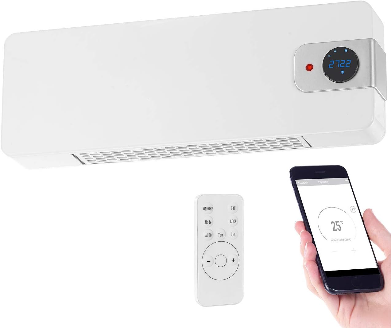 WLAN-Keramik-Wandheizlüfter, Weiss, Kompatibel mit Google & Alexa