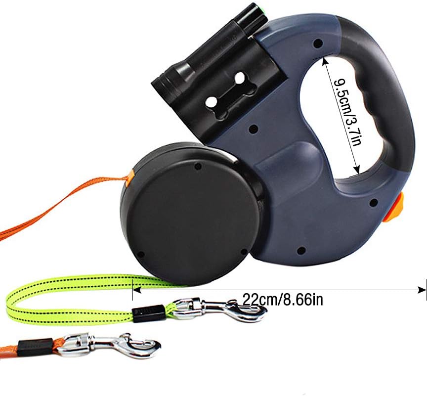 Doppelt einziehbare Hundeleine, 3m, mit LED Licht, für 2 Hunde