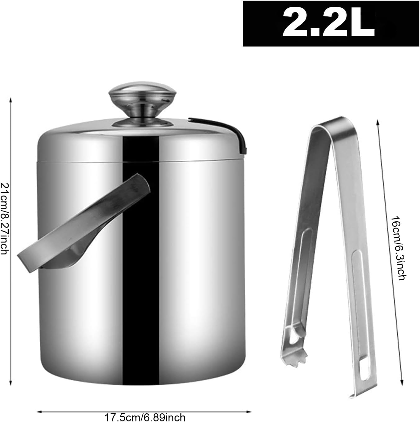 Eiseimer mit Zange und Sieb, 2.2L