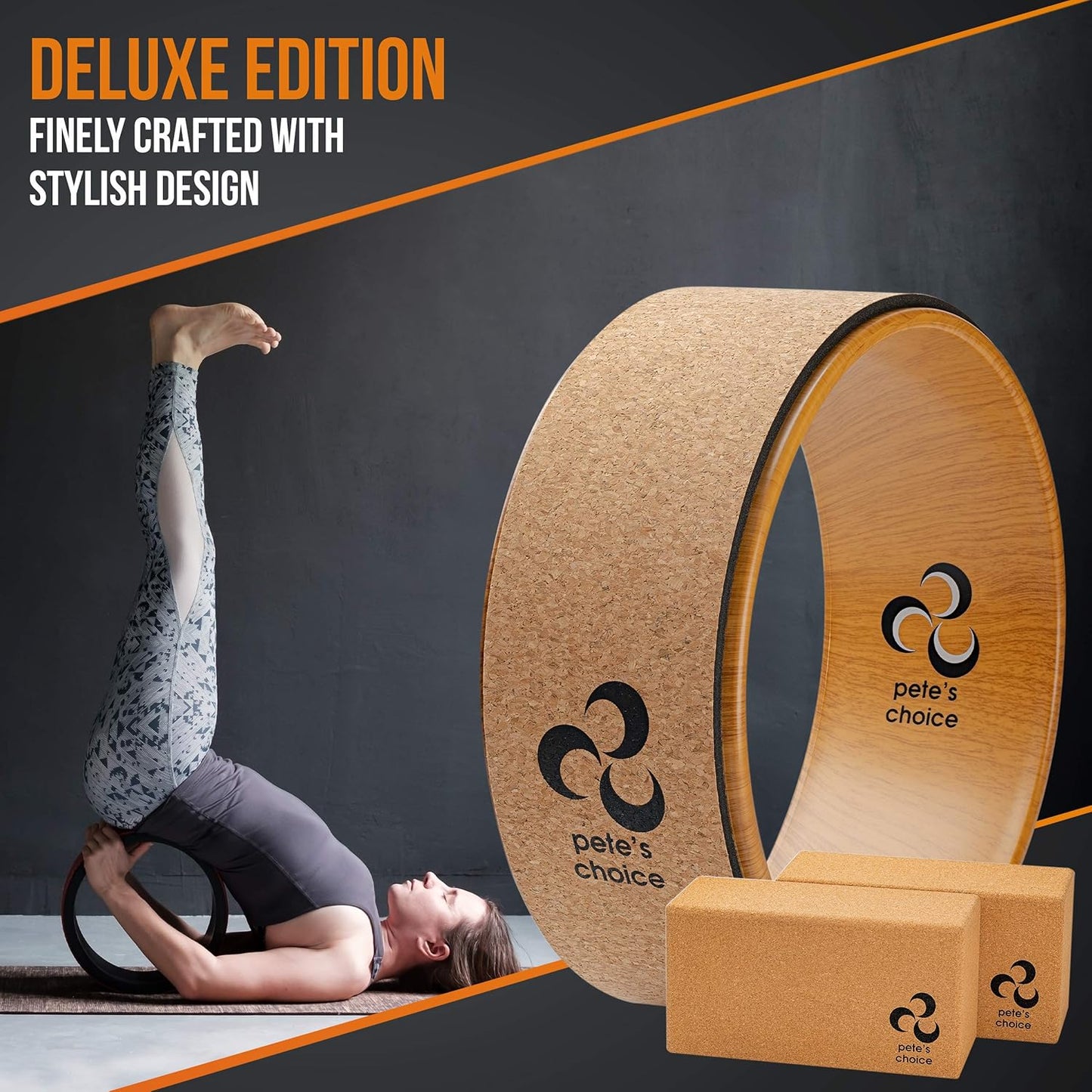 Yoga Rad und Korkblöcke Set