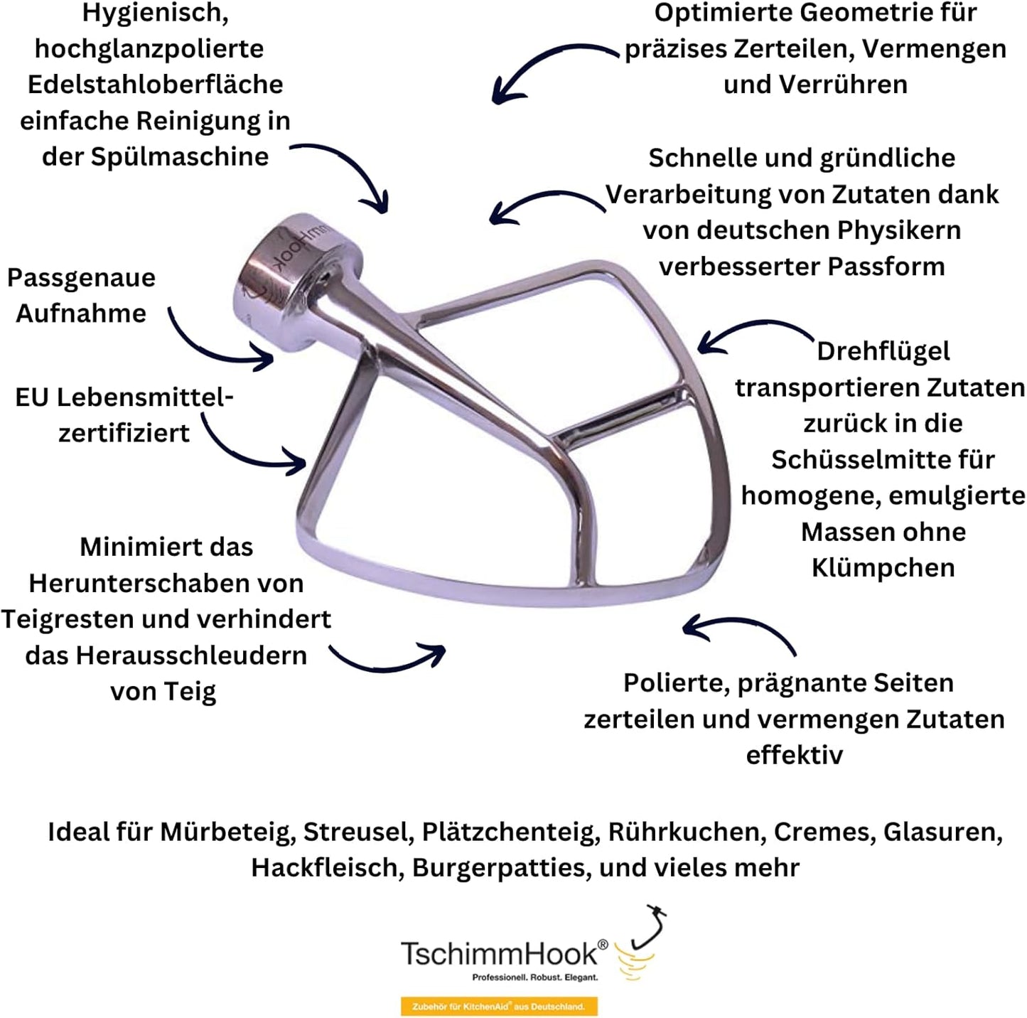 Flachrührer für Kitchen Aid, TschimmBeat Edelstahl