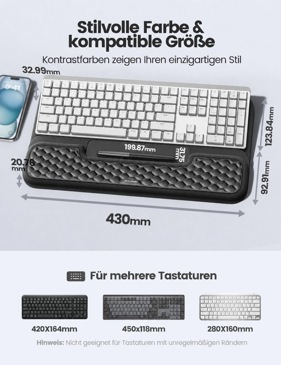 Ergonomische Handgelenkauflage mit Tastaturständer, Schwarz 18 x 3.5 inches