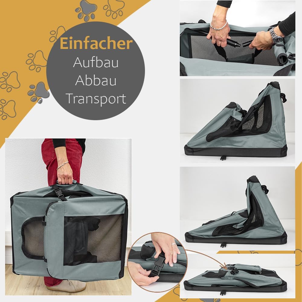 Faltbare Hundebox mit Aussentaschen, L 50 x B 35 x H 36 cm Grau