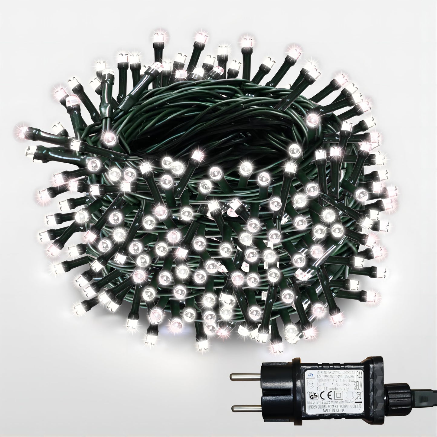 LED Lichterkette mit Timer und 12 Modi, Weiss 200 LEDs