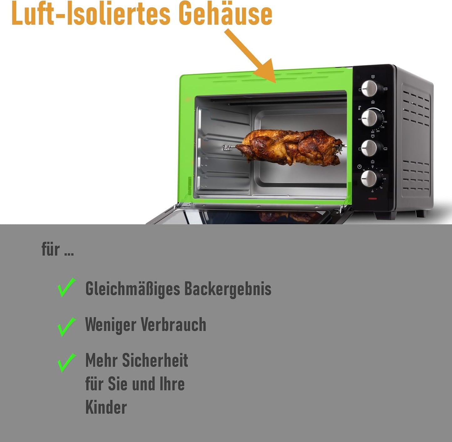 Minibackofen 70450 mit Umluft, Drehspiess und Krümelblech