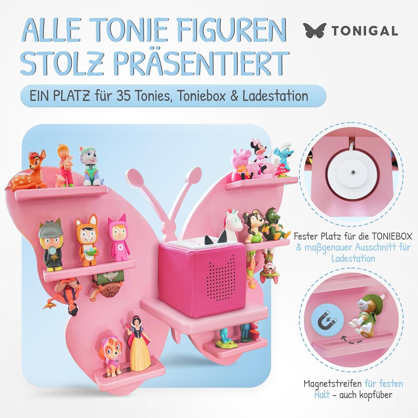 Tonie Regal Schmetterling für 35 Figuren und Toniebox, Rosa