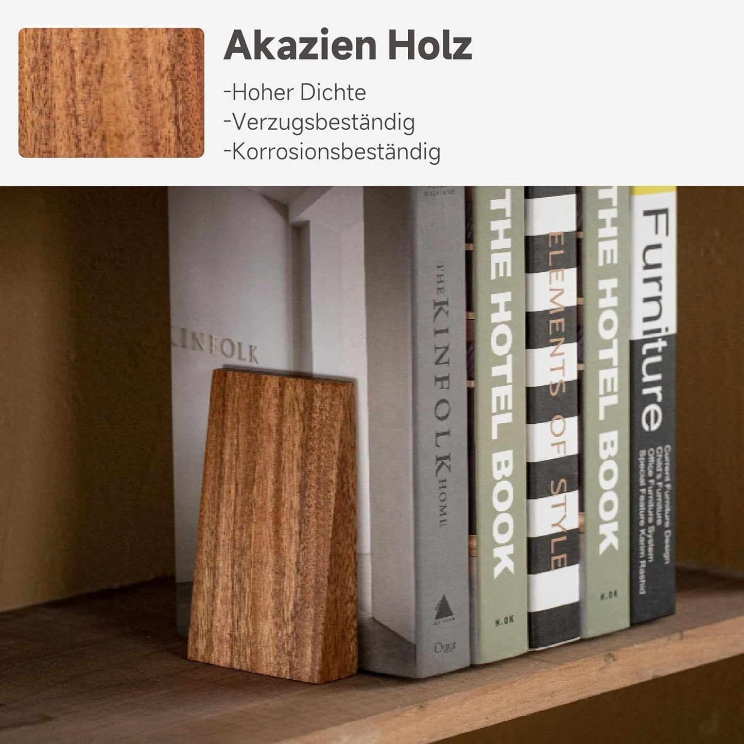 Holz-Buchstützen für Regale, Akazienholz