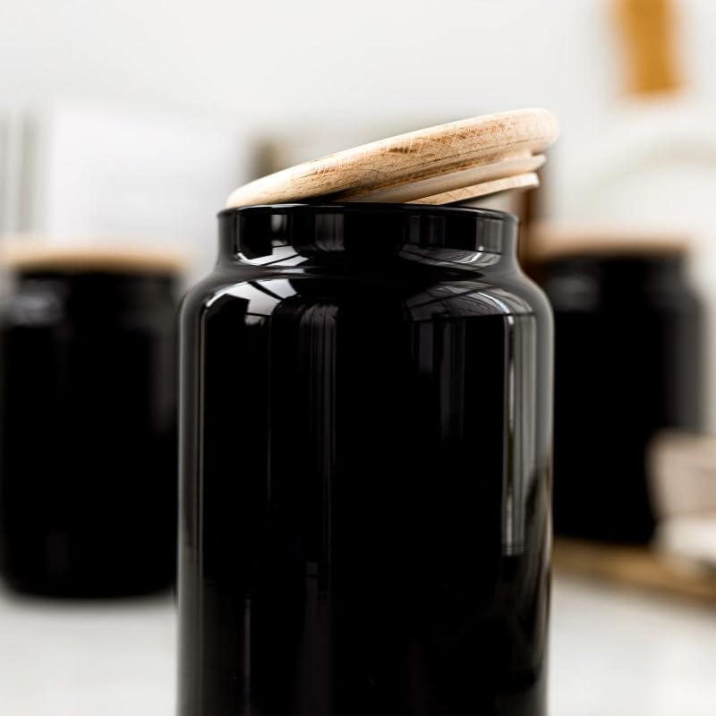3er-Set Vorratsgläser (900 ml), Schwarz