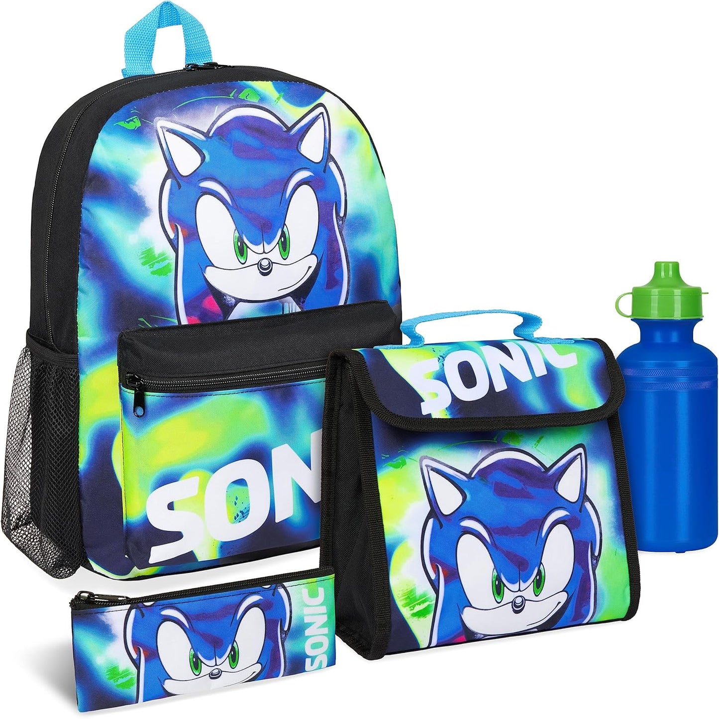 4-teiliges Schulrucksack-Set für Kinder, Blau/Grün