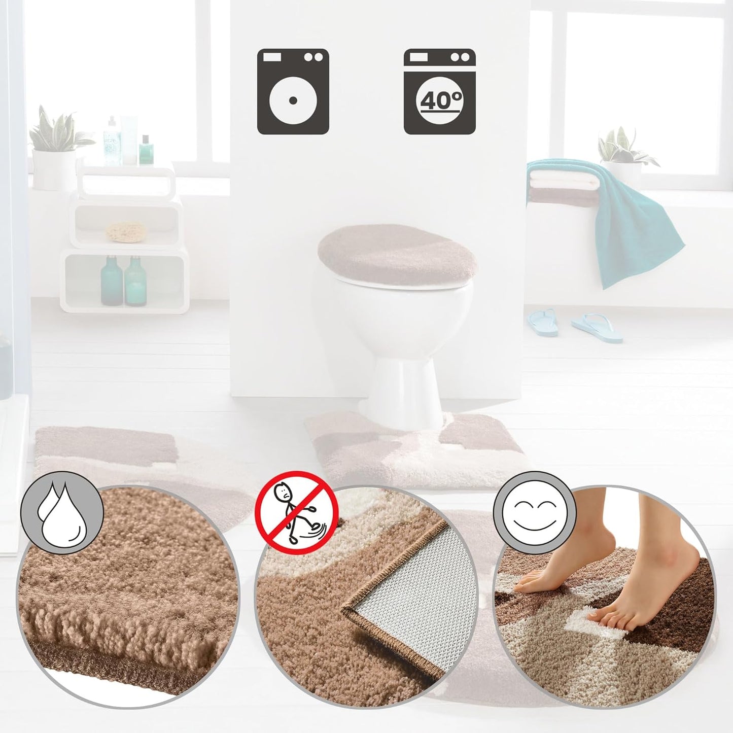 Runde Badematte Athen, rutschhemmend, Braun Badematte - rund: 90 cm Ø