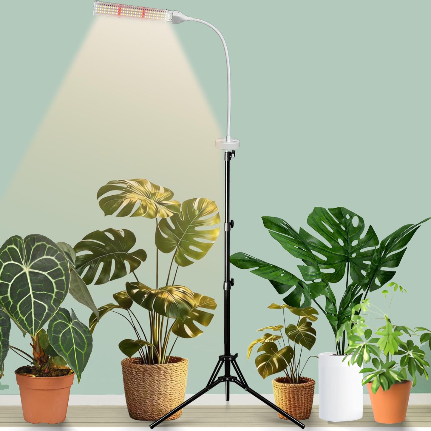 Höhenverstellbare LED Pflanzenlampe mit Ständer & Timer, 105 LEDs, 1 Köpfe