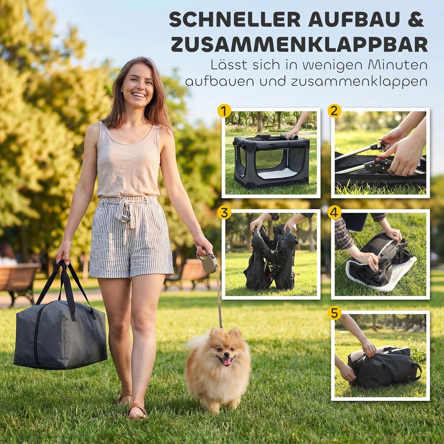 Faltbare Hundetransportbox mit Kissen, L 60 x B 42 x H 43 cm