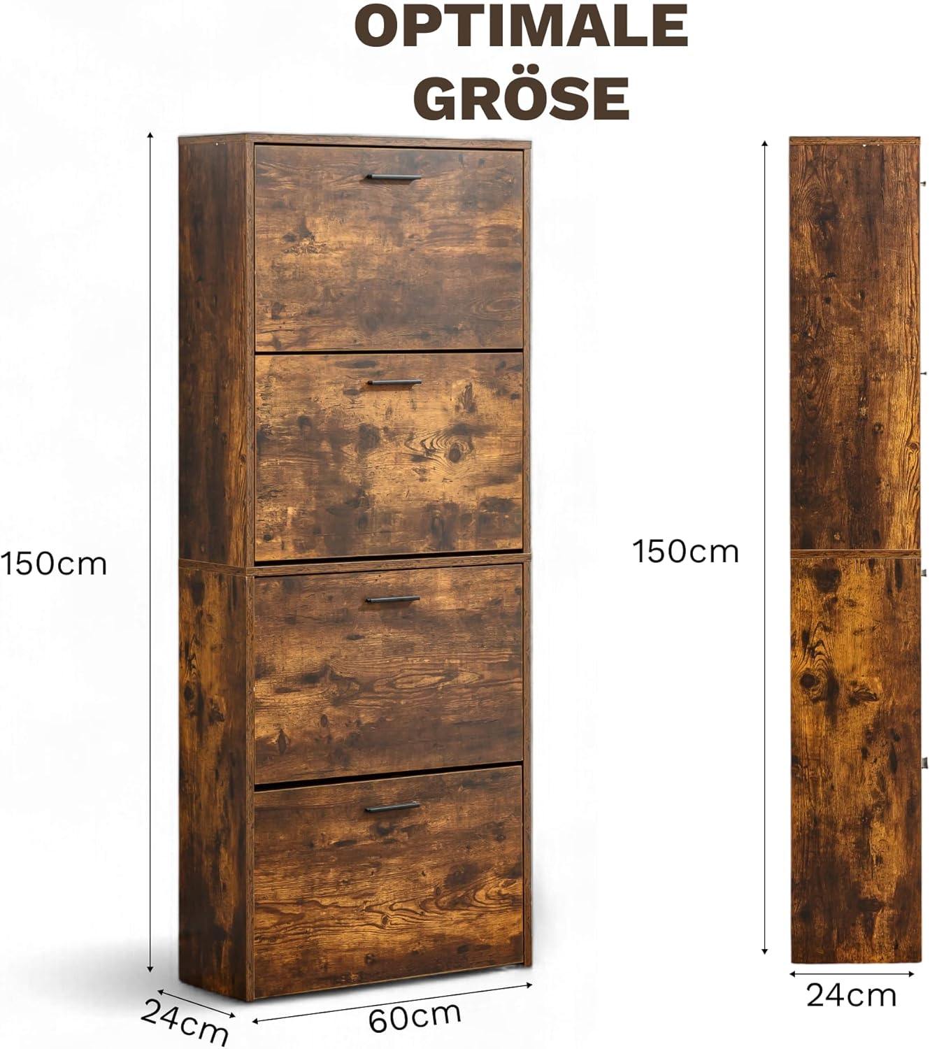 Schmaler Schuhschrank mit 4 Fächern, 4 Fächer Rustikal
