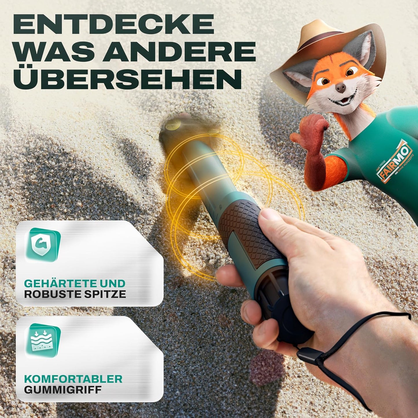 Wasserdichter Pinpointer-Metalldetektor mit LED-Licht, Grün