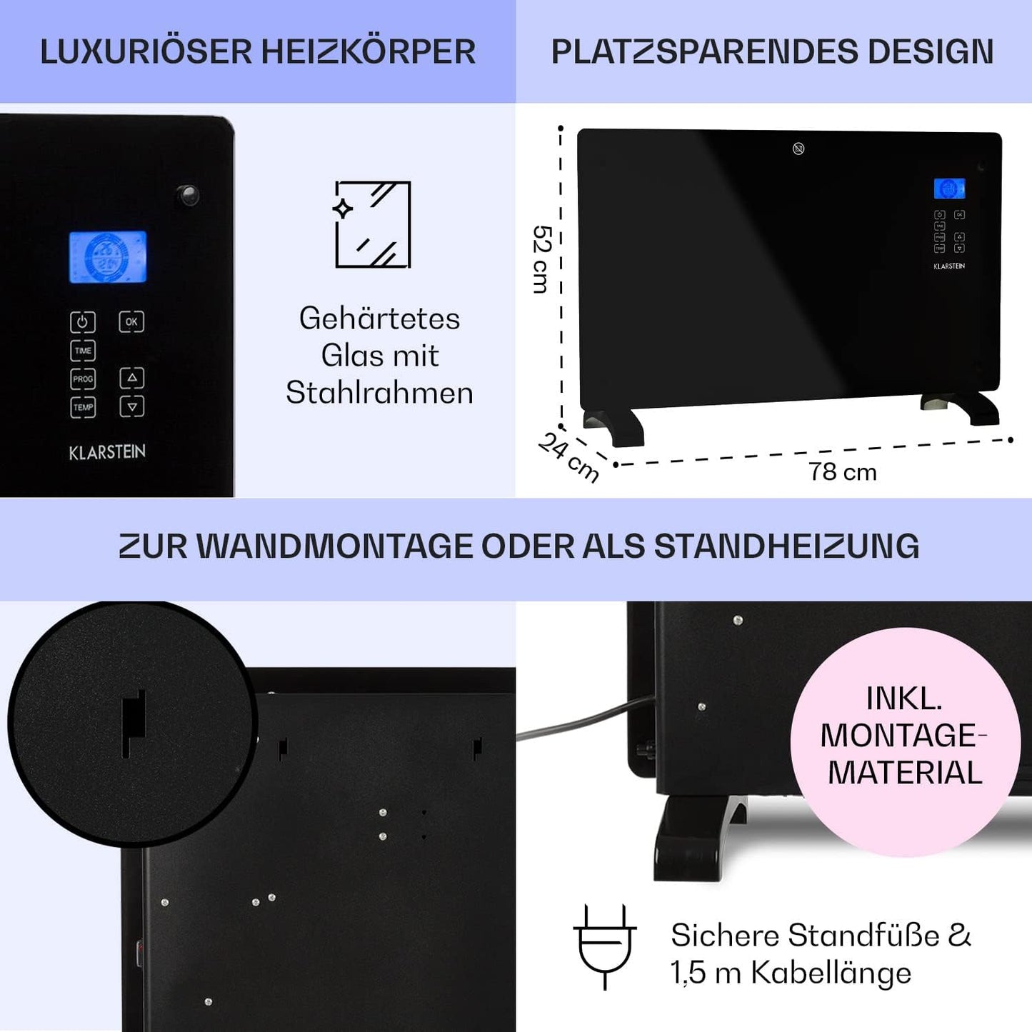 Konvektorheizung, 2000 Watts - bis 30 m² Schwarz