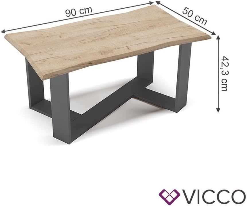 Couchtisch Arne, Goldkraft Eiche/Anthrazit, 90 x 50 cm