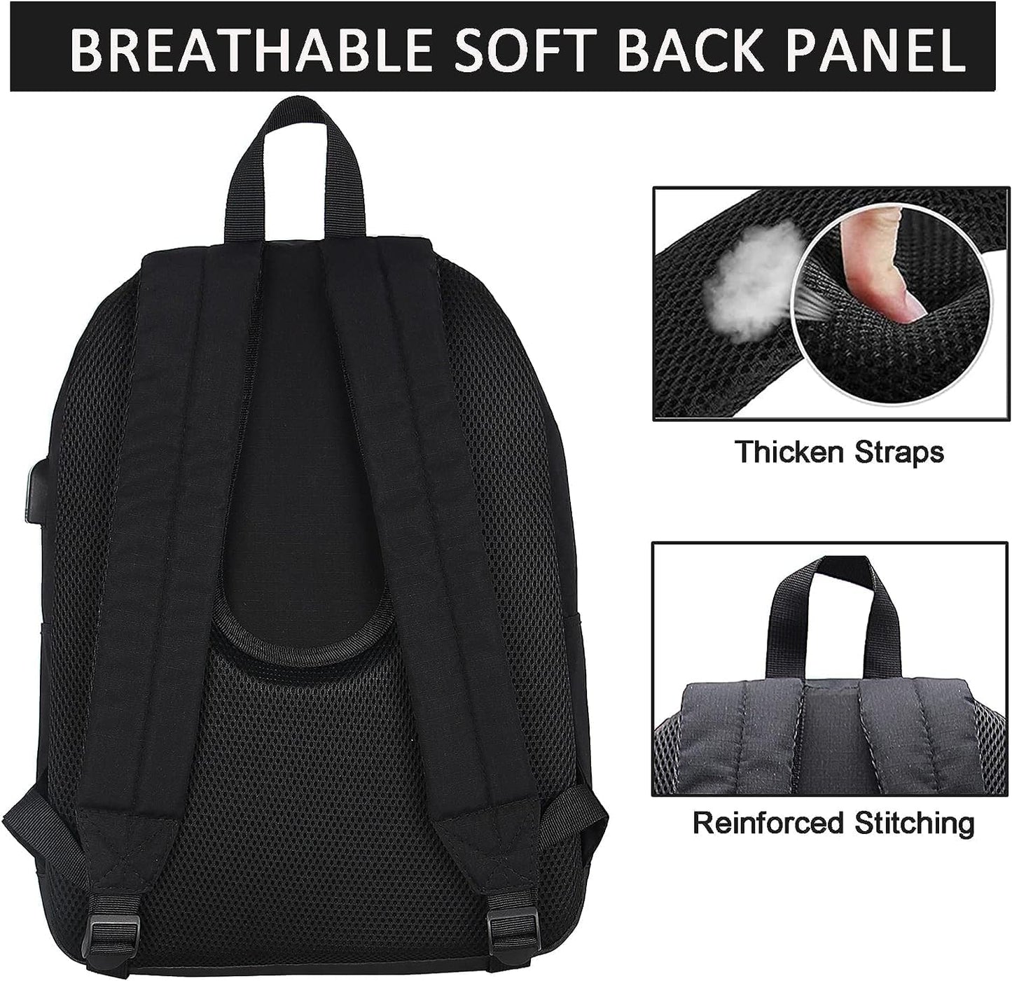 Leichter Laptop-Rucksack mit 15.6 Zoll Fach, 16.9 Zoll Vollschwarz