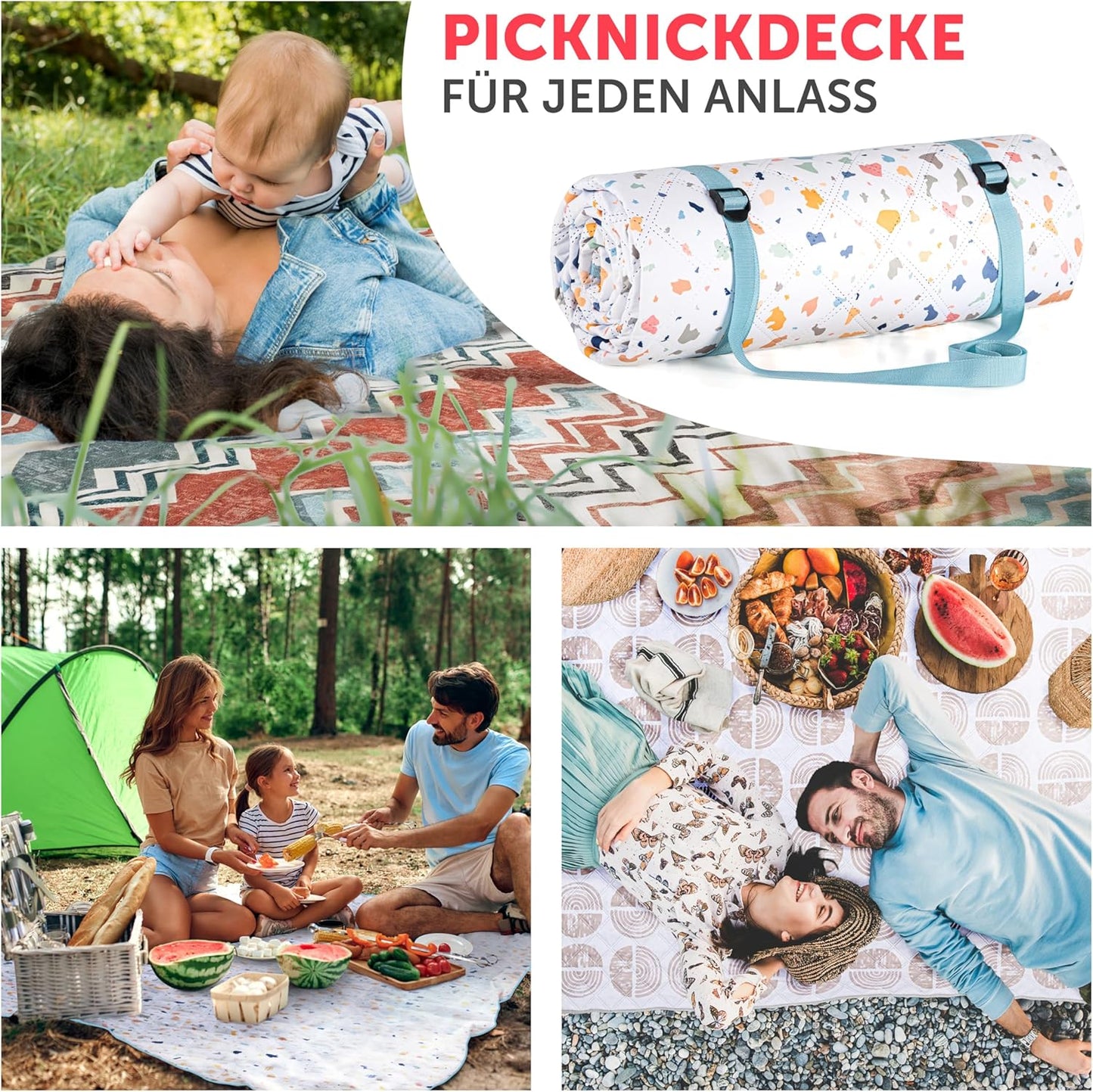 Wasserdichte Picknickdecke, Terrazzo Bunt 200 x 200 cm
