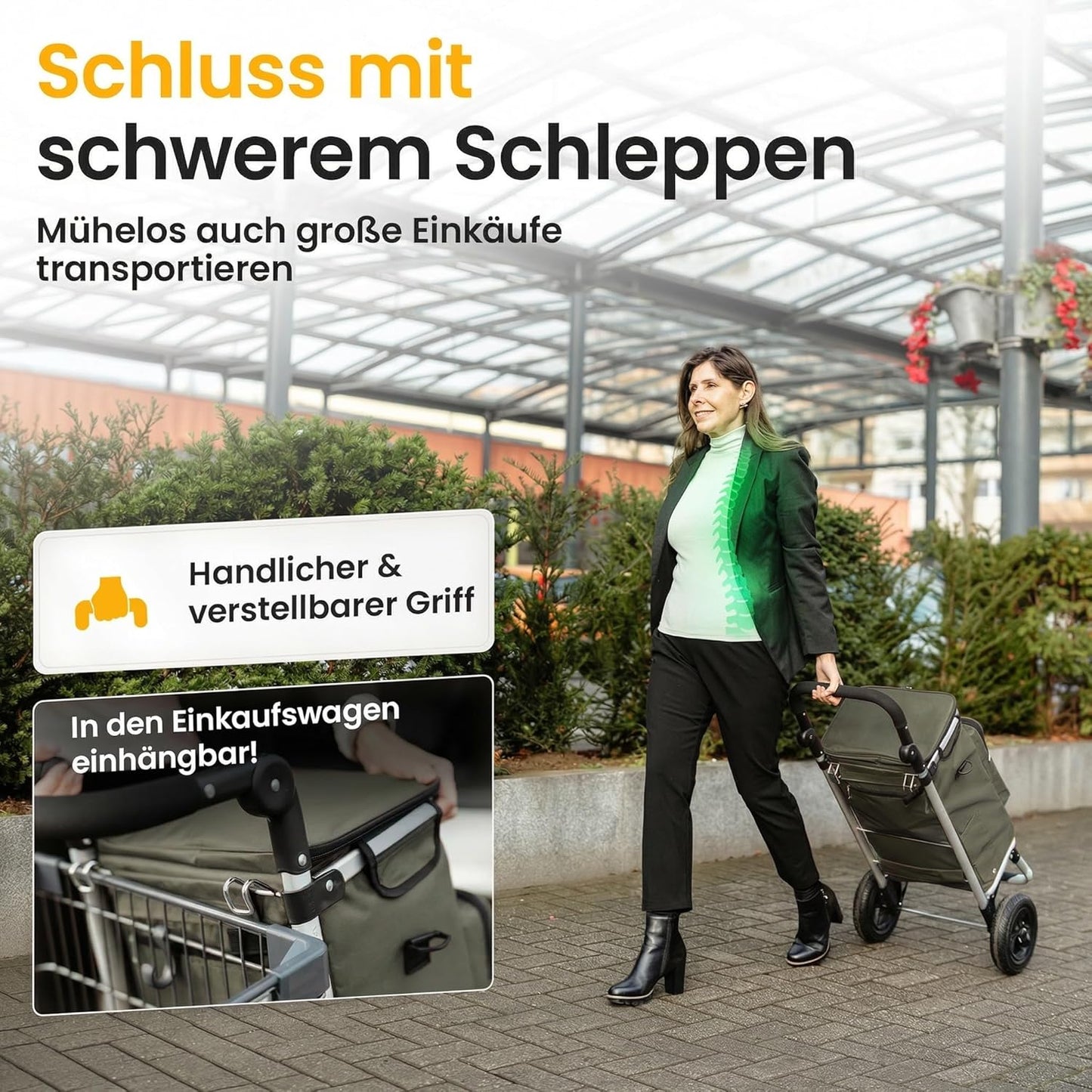 Einkaufstrolley mit Kühlfach, Dunkelgrün