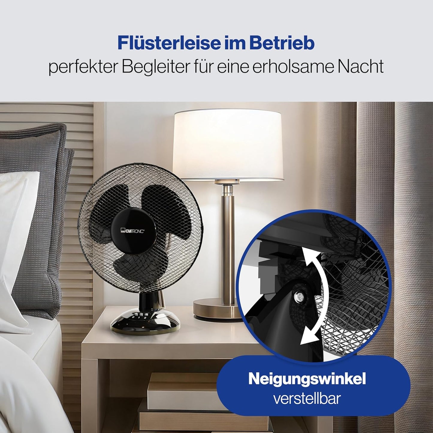 Tischventilator mit Schwenkfunktion, Schwarz Ø 23 cm